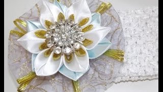 МК снежинка из ленты на повязке Объемная снежинка из ленты на широкой повязке