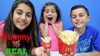 Real food vs gummy food! Kids fun challenge