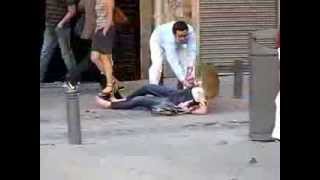 Drunk Girl Coming Out of the Bar Completely Wasted and Falls Over