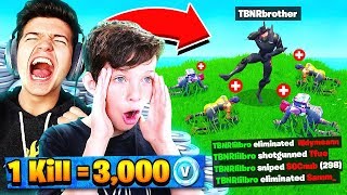 WORLDS BEST 12 YEAR OLD! 1 Kill = 3000 FREE V-Bucks Fortnite w/ My Little Brother