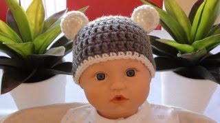 Crochet Baby Beanie with Ears - Crochet Bear Ears