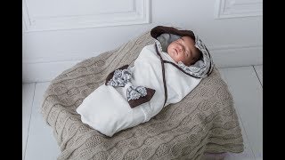 Трикотажный плед-конверт для новорожденных Изысканность, коричневый