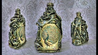 Бутылка, декорированная тканью. Декупаж