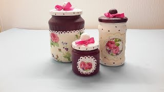 ДЕКУПАЖ БАНКИ ... Decoupage on glass jars....剪紙銀行