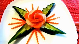 Шикарная Роза и Листья  - Украшения из овощей & Карвинг огурца моркови и редиса (дайкон)