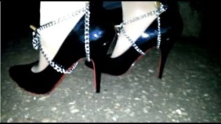 Forced to walk 2.5km in very high heels in public!