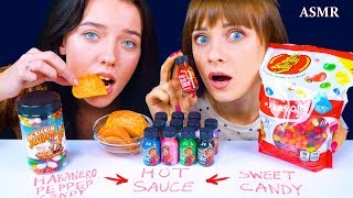 ASMR HOT SPICY FIRE SAUCE, HABANERO PEPPER CANDY & SWEET CANDY  | Eating Sound Lilibu