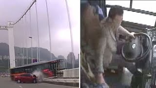 Опубликовано видео из автобуса за секунды до падения с моста в Китае