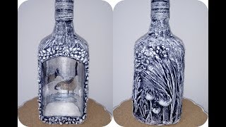 Обратный декупаж бутылки. Техника Терра. Diy.