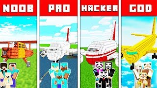 Minecraft Battle: FAMILY AIRPLANE CHALLENGE - NOOB vs PRO vs HACKER vs GOD in Minecraft Animation