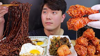 ASMR MUKBANG 불타는 고추짜장과 양념치킨 리얼사운드 먹방[SUB] HOT PEPPER  BLACK BEAN NOODLES KOREAN SWEET CHICKEN