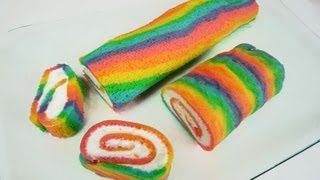 Rainbow Cake Roll/ Rainbowcake Roll (Regenbogen-Biskuit-Rolle)