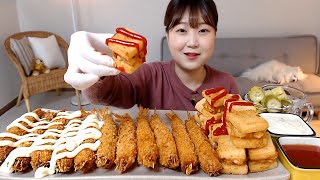 바삭바삭한 새우튀김 멘보샤 타르타르소스 스위트 칠리소스 듬뿍 피클 먹방 Crispy Fried Shrimp Menbosha Mukbang Eating sound