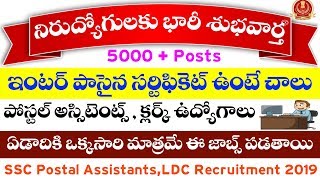 ఇంటర్ పాసైన వారికి భారీగా పోస్టల్ అసిస్టెంట్స్,క్లర్క్స్ జాబ్స్ || govt jobs 2019 || SSC CHSL Jobs