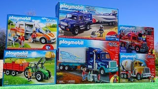 مجموعة ألعاب جرّار، شاحنة الإطفاء، سيارة الشرطة، سيارة الإسعاف من Playmobil