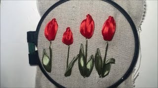 Тюльпан вышитый атласной лентой / Tulip embroidered with satin ribbon