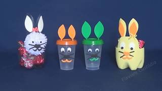 2 Ideias  de Coelhinho  de Páscoa/Garrafa Pet e Copo de Requeijão