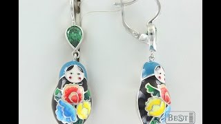 Серебряные серьги с фианитами "Матрешки"