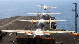 Взлёт транспортного самолета с авианосца ВМС США "Нимиц" / Grumman C-2 Greyhound