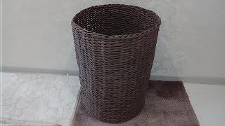 Часть2. Плетение корзины из бумажных трубочек ситцевым плетением через 2 за 1 тремя трубочками