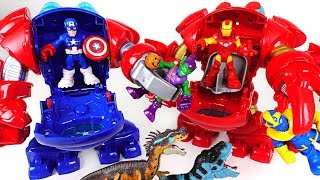 Dinosaurs appeared! Marvel Super hero adventure Captain America, Iron Man Armor! - DuDuPopTOY