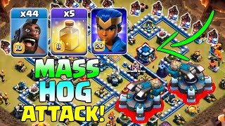 Hog More Strong With Queen Walk TH13 Attack! 44 Hogs +5 Heal Spell + Siege Barracks 3Star TH13 War