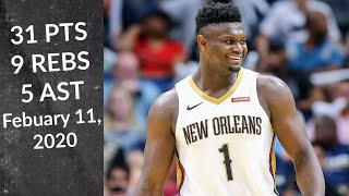 Zion Williamson 31 PTS 9 REBS 5 AST | Pelicans vs Blazers | Full Highlights 2/11/2020