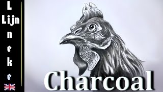 Drawing a CHICKEN or ROOSTER in Charcoal easy for beginners