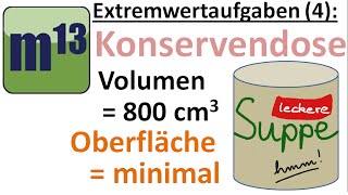 Extremwertaufgaben (4): Zylinder mit minimaler Oberfläche bei gegebenem Volumen