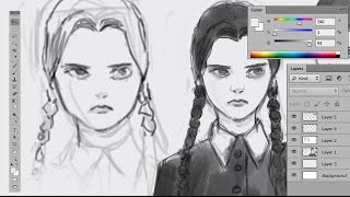 MedSketch 5 - Drawing Wednesday Addams