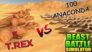 5 T.REX vs 100 ANACONDA (FULL GEAR) : Beast Battle Simulator #7