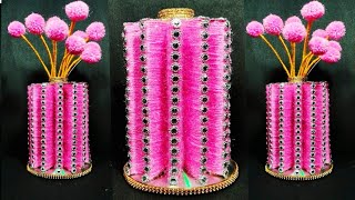 DIY NEW DESIGN WOOLEN Flower VASE/WOOL CRAFT IDEA/BEST OUT OF WASTE GULDASTA DESIGN/POM POM GULDASTA