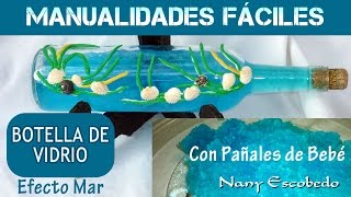BOTELLA DE VIDRIO EFECTO MAR CON PAÑALES DE BEBÉ