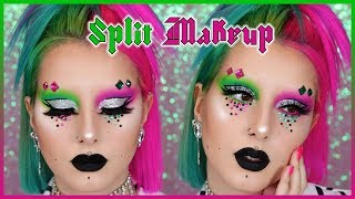 ? SPLIT MAKEUP ? | Maquillage ROSE & VERT avec STRASS (vachement étonnant)