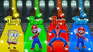 Mario Party 9 MiniGames - Mario Vs Spider Man Vs Luigi Vs SpongeBob (Master Difficulty)