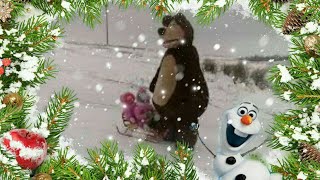 Первый снег /Даша Маша и Медведь на санках /СНЕЖНЫЙ АНГЕЛ от Мишки..ВИДЕО ДЛЯ ДЕТЕЙ!!