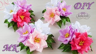 ? Цветы из узких лент. Зажимы с тройным цветком. Канзаши МК/DIY