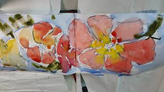 Two Tulips watercolor painting,  time lapse