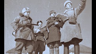 Зимний лес. Партизанский отряд Алексея Федорова громит фашистов. 1943, кинохроника, СССР