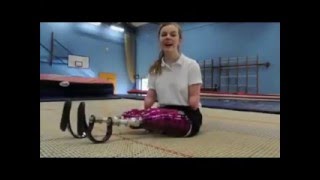 Quadruple amputee Izzy Weall shows off skills on trampoline