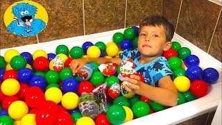 Ванна с Шариками и Киндер Сюрпризами! Unboxing Kinder Surprise Bath