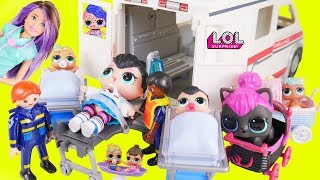 Spice Baby Custom Visit Hospital in Ambulance with Big LOL Surprise Dolls + Lil Sisters Wave 2 Video