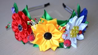 Венок из цветов ободок Мастер класс канзаши венок своими руками DIY wreath with flowers kanzashi