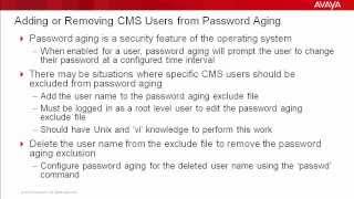 How to Add or Remove Avaya CMS Users from Password Aging
