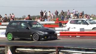 my starlet glanza v turbo vs 1.6 civic turbo. glanza wins. york dragway