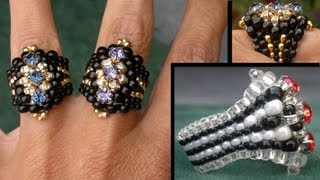 Beading4perfectionists : "The Biker-Chick" ring Swarovski montee / miyuki ring beading tutorial