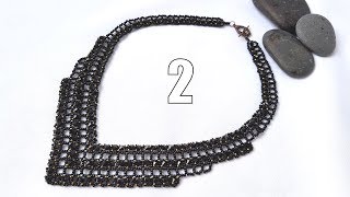 Black bicone necklace/Beaded necklace/Черное колье из бисера и биконусов/Колье из бисера/2