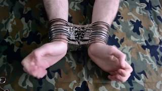 SELF BONDAGE CUFFED WITH 7 HANDCUFFS BDSM