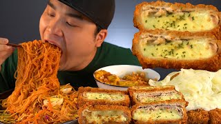 매콤한쫄면과 치즈돈까스, 어니언크림돈까스 먹방~!! 리얼사운드 social eating Mukbang(Eating Show)