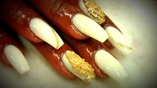 HOW TO WHITE ACRYLIC COFFIN BALLERINA NAILS DESIGN
